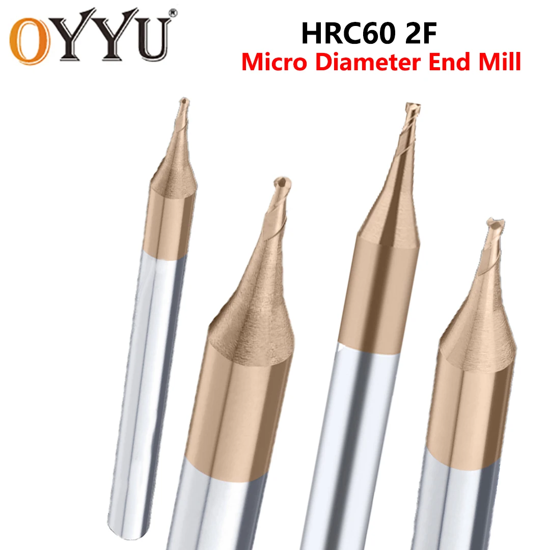 

OYYU HRC60 2 Flute Micro Diameter Endmill CNC Carbide Ball Nose End Mills 0.15-0.9mm 50L Endmills R0.1 R0.15 R0.2 R0.25 R0.3