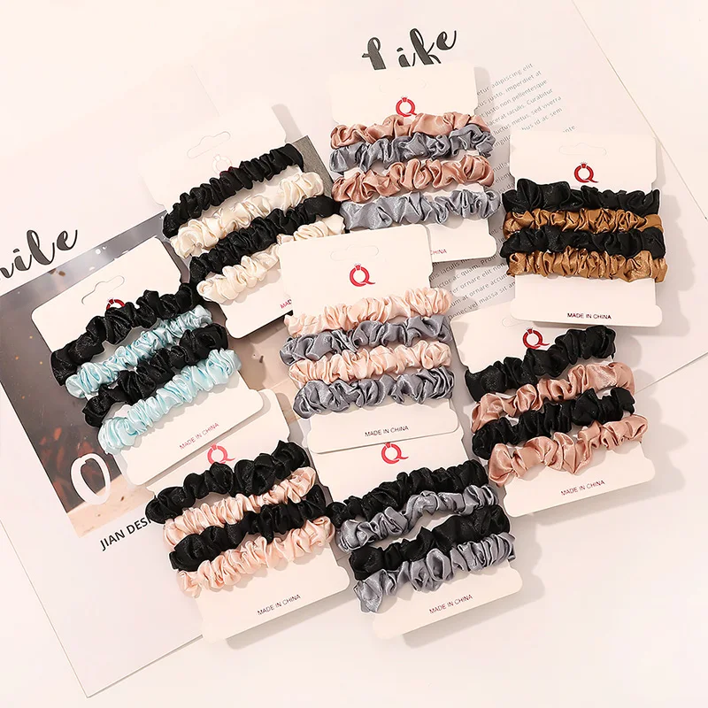 4PCs/set Satin Scrunchies Girls Elastic Hair Band Ponytail Holder Hair Accessories Silk Hair ties Women Solid Color Hair Rope