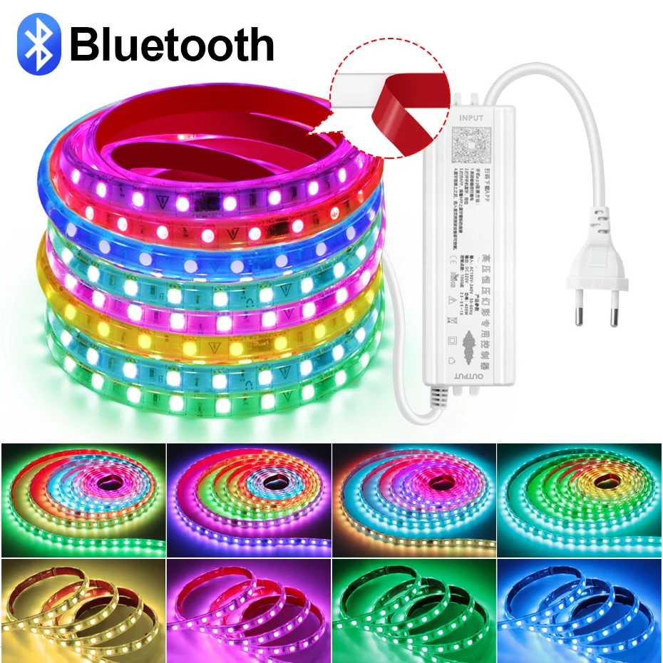 

Adhesive 220V RGBIC Led Light Strip Smart Bluetooth 50M 100M Waterproof Led Tape RGB IC No Flicker Dreamcolor Decor Lighting