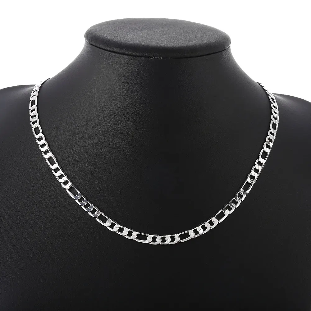 Collar de cadena Figaro para hombre y mujer, 1 piezas, plata 925, 16-30 pulgadas de largo, 4MM de ancho, joyería de moda, regalos