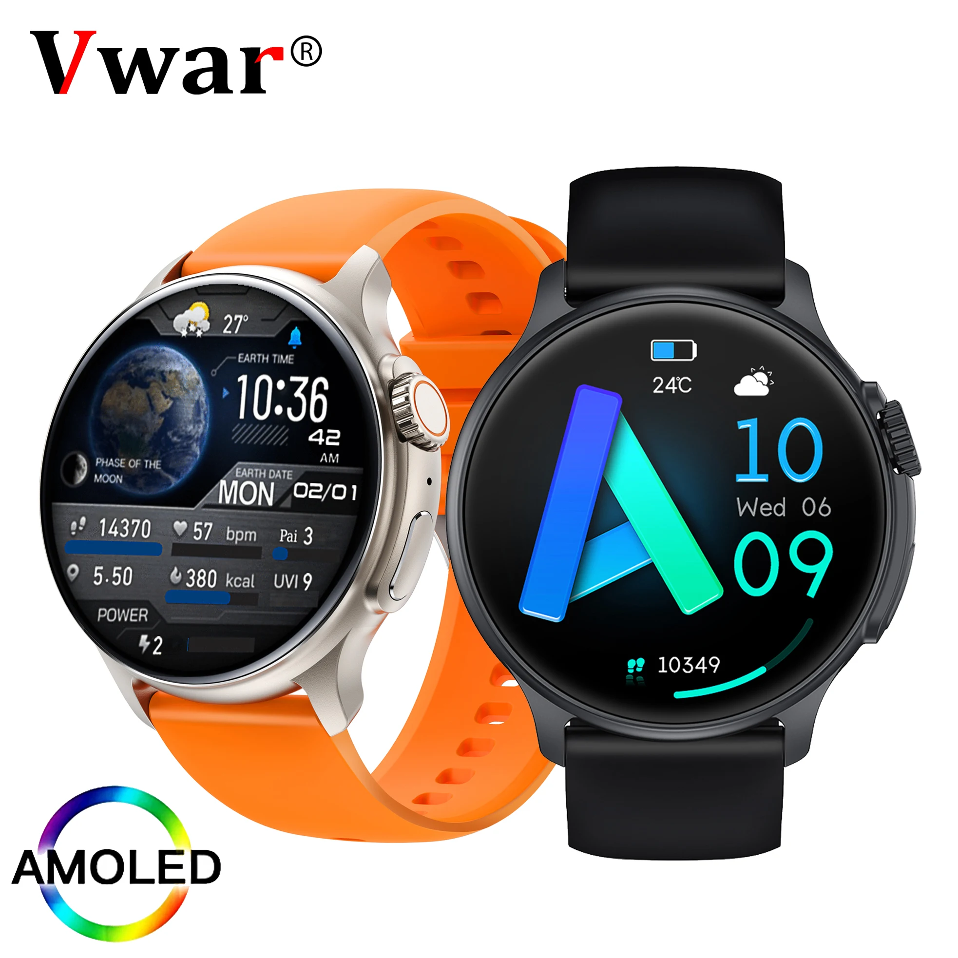 Vwar Ultra Plus Smart Watch AMOLED Always-on Round Screen Bluetooth Call Smartwatch Men Women Fitness Watches for Android IOS