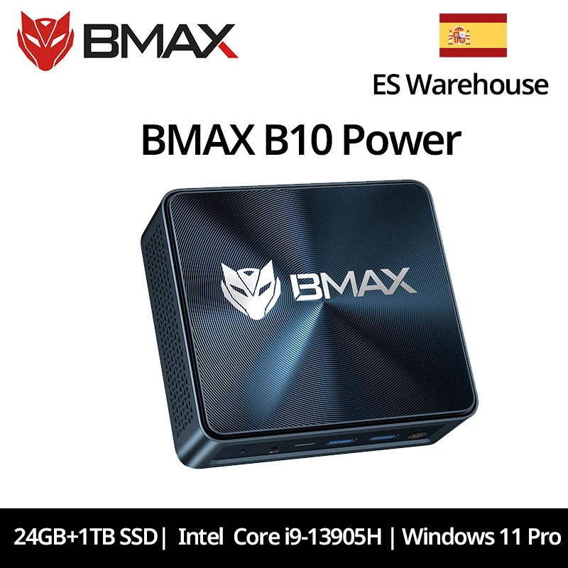 Max B10 Power Mini PC, Intel Core i9-13905H, 14 cores, 20 threads, 24 GB RAM, 1 TB SSD, wifi, Bluetooth, USB, HDMI, Type-C, Windows 11 Pro.
