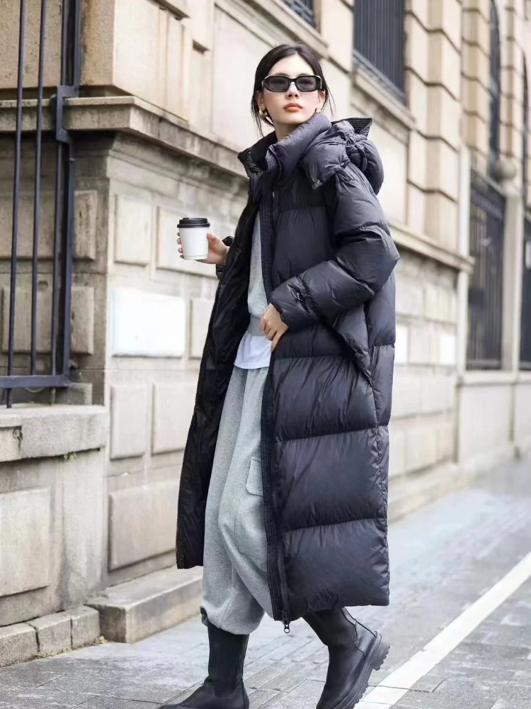 Puffer Coats for Women, Simple Jackets, Solid Color, Trendy Outerwears, Thickened Windproof, Warm Snow, Long Parker, Winter, New