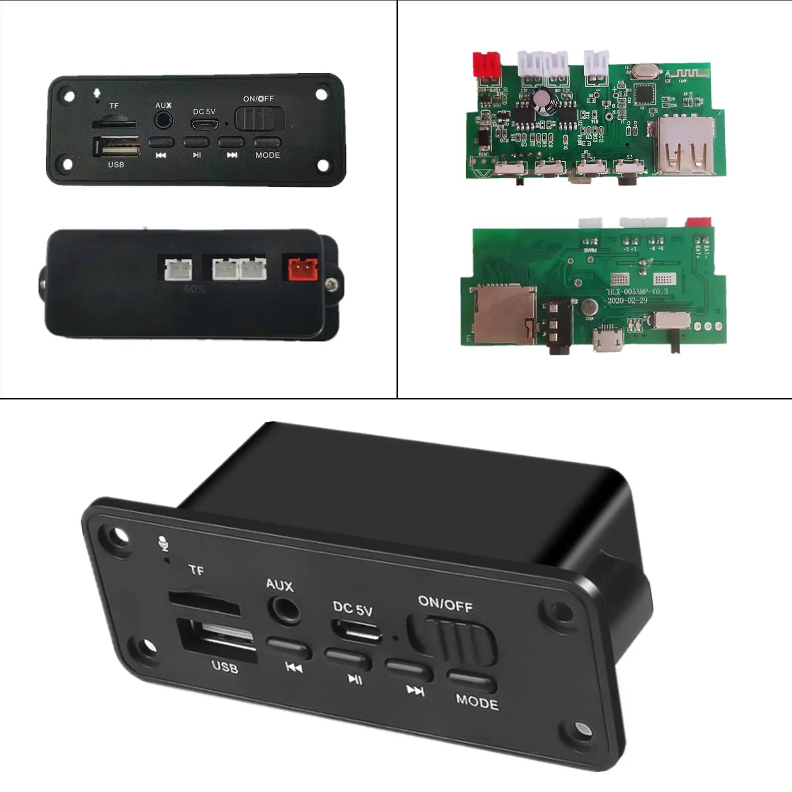 Placa de MP3, entrada auxiliar del módulo, reproductor de módulo de audio con amplificador de potencia 2 x 3 W, compatible con tarjeta MP3 USB TF