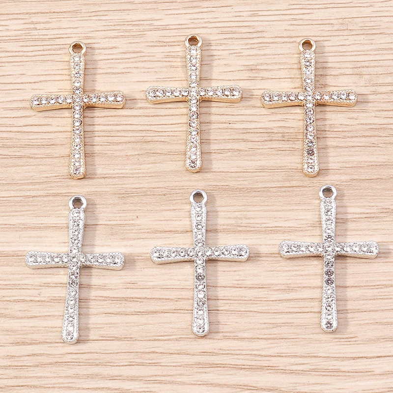 Tusember 10 Stück gold- und silberfarbene CZ-Kristall-Kreuzanhänger, Kreuzanhänger für die Schmuckherstellung, Ohrringe, Halskette, DIY-Zubehör – Detail 18