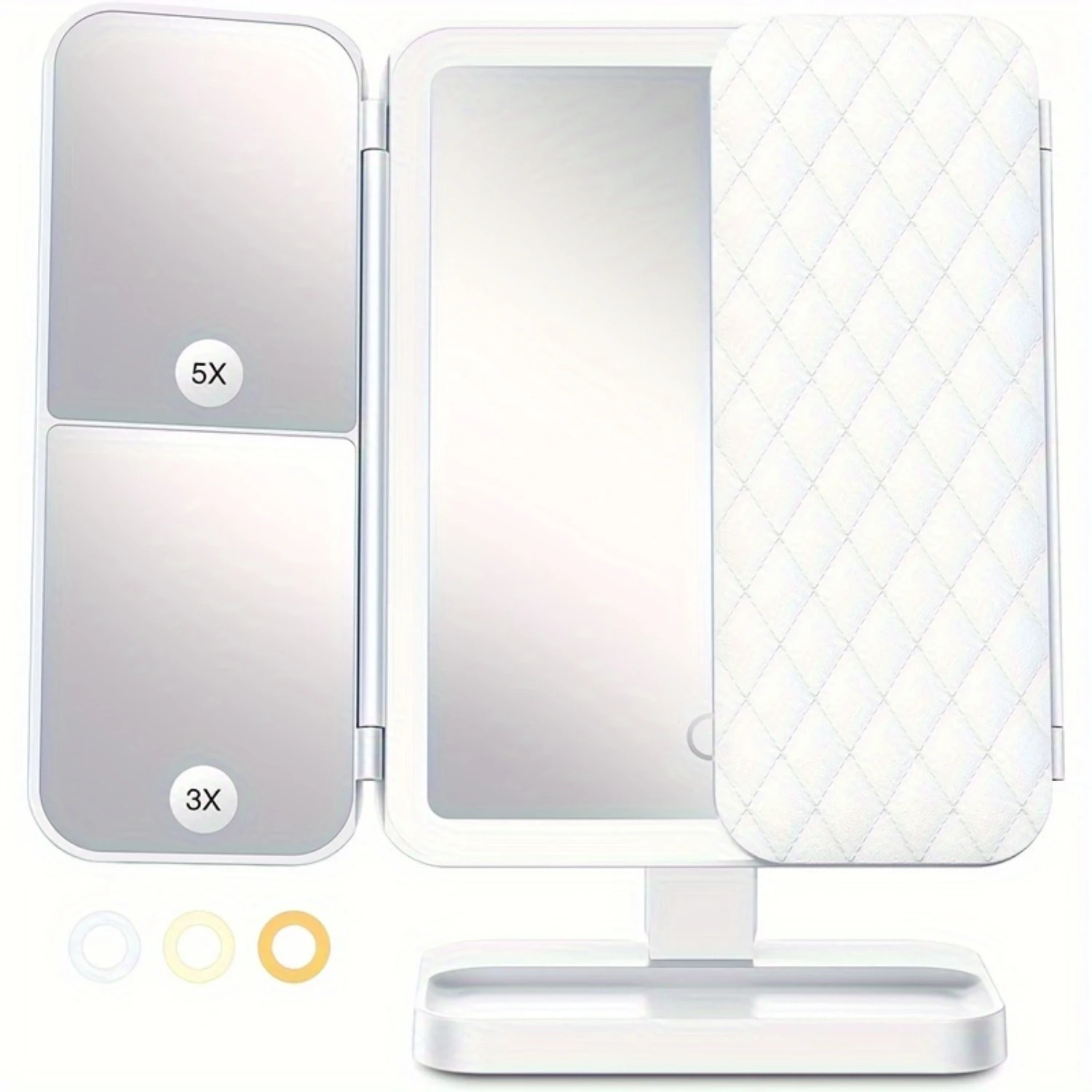 Lighted Tri-Fold Tabletop Makeup Mirror With Adjustable LED Lights, Portable Folding Vanity Mirror Featuring 3 Color Lighting Op