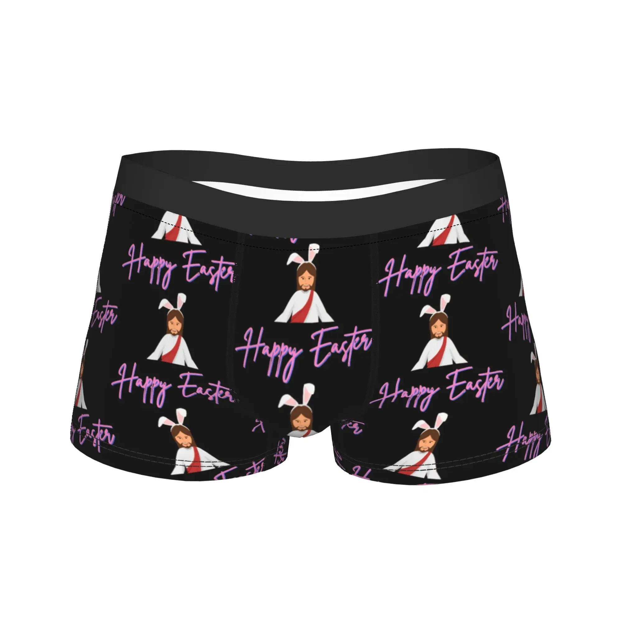 

Happy Easter Bunny Jesus Underwear Men's Boxer Brief Elastic Trunk High Quality Custom Oversize Underpants