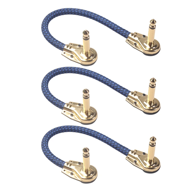 3PCS 20Cm Guitar Effect Pedal Instrument Patch Cable 1/4Inch Right-Angle Plug