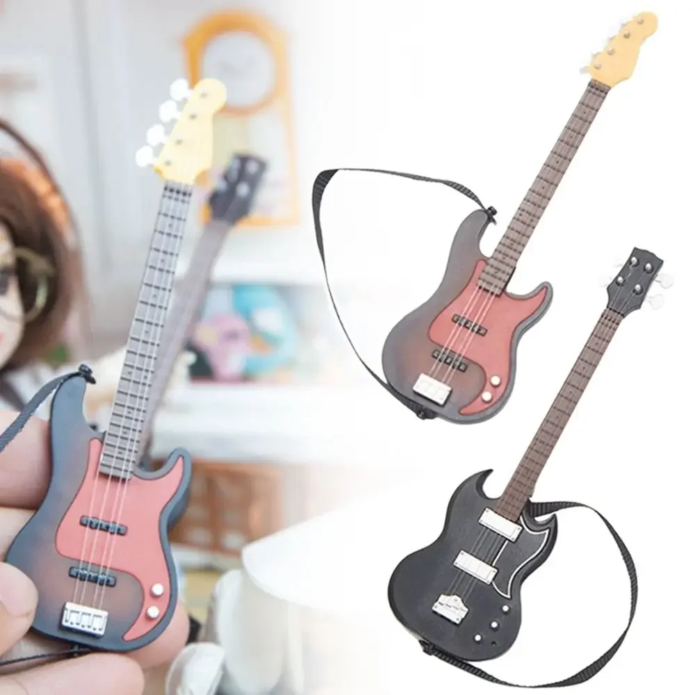 1:12 Scale Doll Musical Instruments Doll Accessories Photo Props Miniature Guitar Toy Brown Black Dollhouse Guitar Model