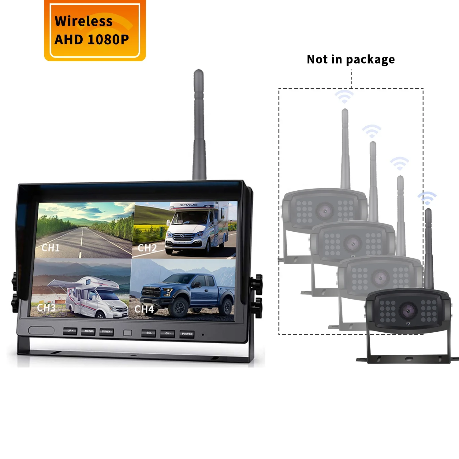 2-Year Warranty 10.1inch AHD1080P DVR Inbuilt Digital Wireless Backup Camera System for Various Vans Trucks Car Reversing Aid
