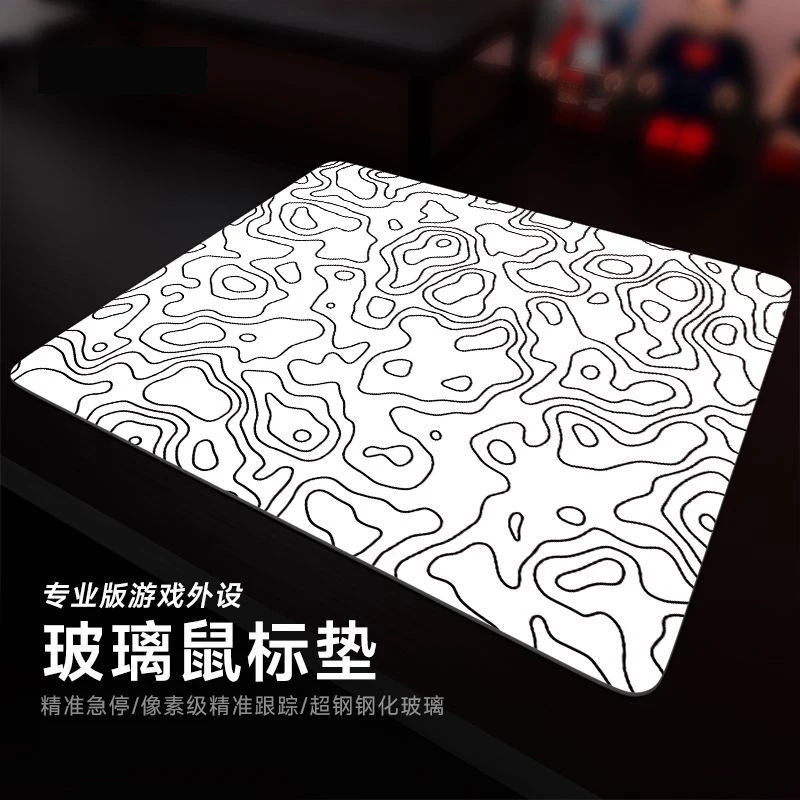 Simple White Black Contour Map Glass Mouse Pad Large Custom Frosted Surface Desk Mat Tempered FPS Office Pad Gaming Accessories