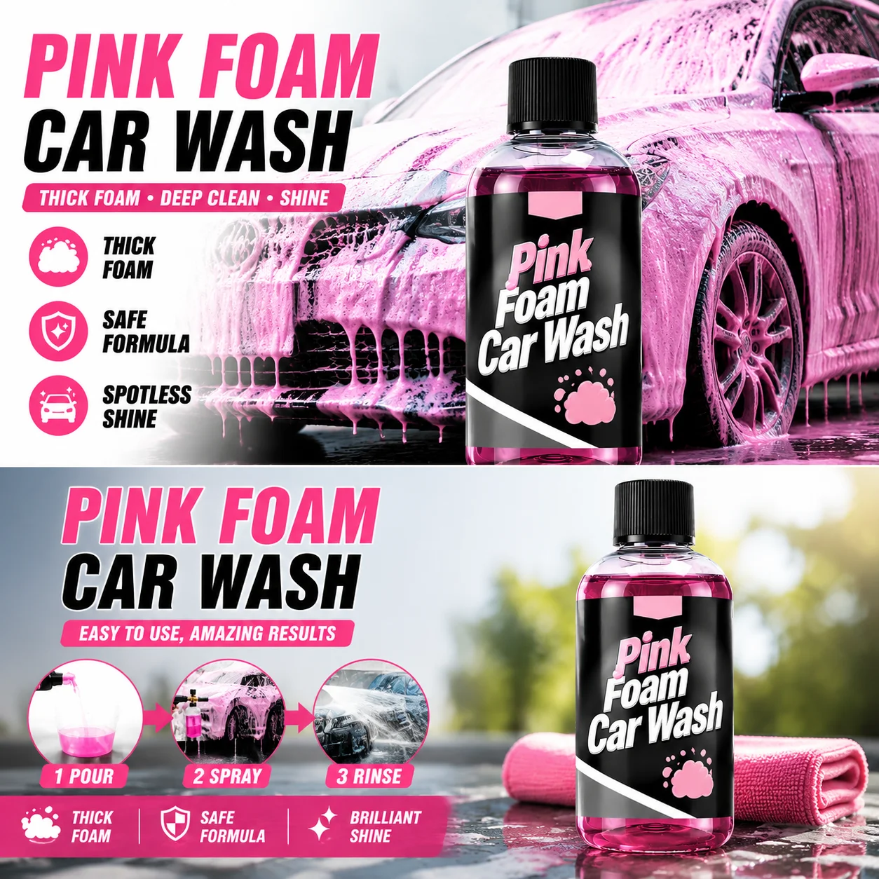 Car Wash Foam Shampoo Rich Pink Snow Foam Cleaner Deep Cleaning Touchless Soap Paint Safe Auto Detailing Wash Supply view 3