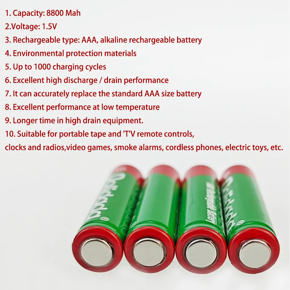 แบตเตอรี่แบบชาร์จได้อัลคาไลน์ AAA1.5V 8800MAH แบตเตอรี่ AAA ชาร์จไฟได้1.5V เหมาะสำหรับของเล่นไฟ LED MP3