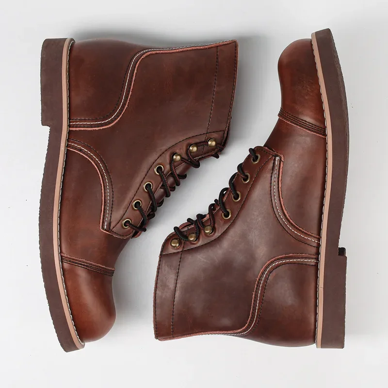 Luxury Brand Men Vintage Casual Autumn Winter Leather Shoes British Ankle Boots Motorcycle Boots