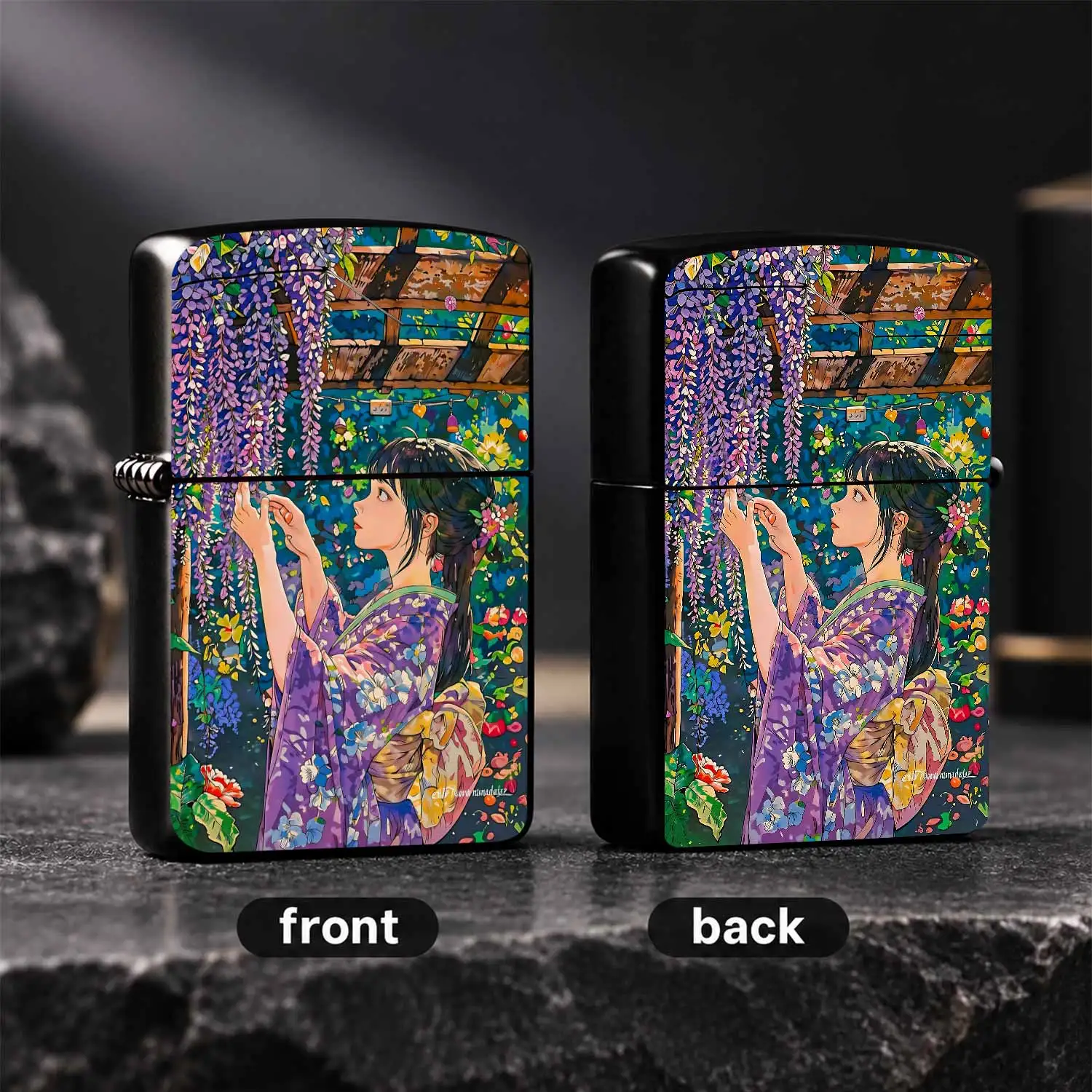 Retro Ukiyo-E Style Lighter, Exquisite Anime Girl Under Wisteria Illustration Pattern, Portable Versatile Lighter For Camping, Home Candle Incense Use, Ideal Decorative Present For Art Lovers On Various Occasions A Humorous And Interesting