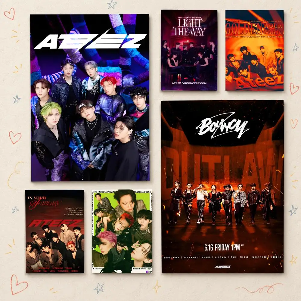 Kpop A-ATEEZ Poster HD PP Waterproof Wall Decor for Living Room Bedroom Gaming Room Cafe Unique Gift