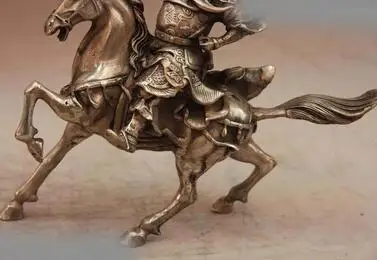 China blanco Copper Silver Warrior paseo del caballo estatua buda copper decoration brass factory Pure Brass