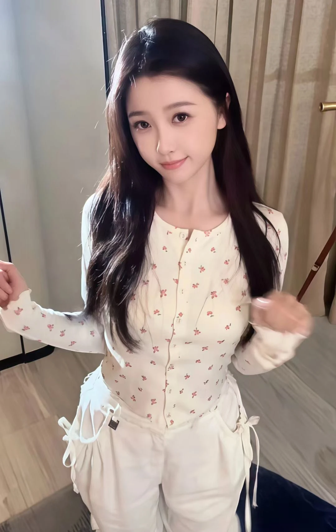 

Комплект из 3 предметов: футболка с рюшами и цветочным принтом, облегающая, с коротким рукавом, домашняя одежда, удобный дышащий женский летний топ