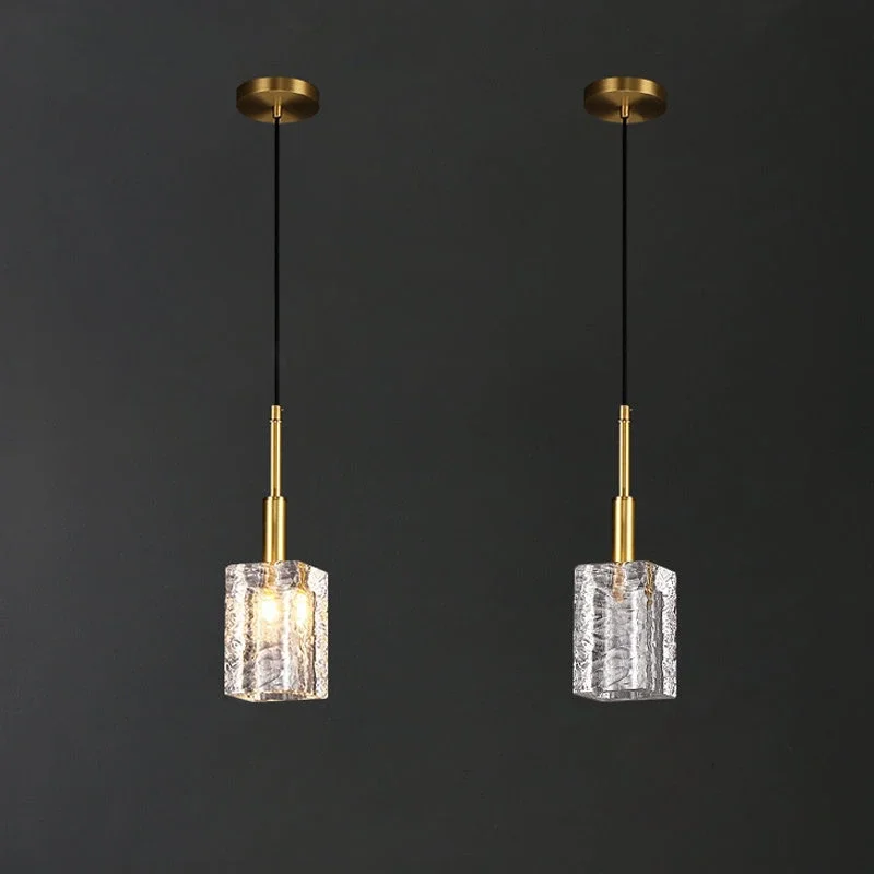 New Copper Crystal Chandelier Gold Simple for Bedroom Bar Restaurant Pendant Lamp Luxury Crystal Single Head Long Line Hanging