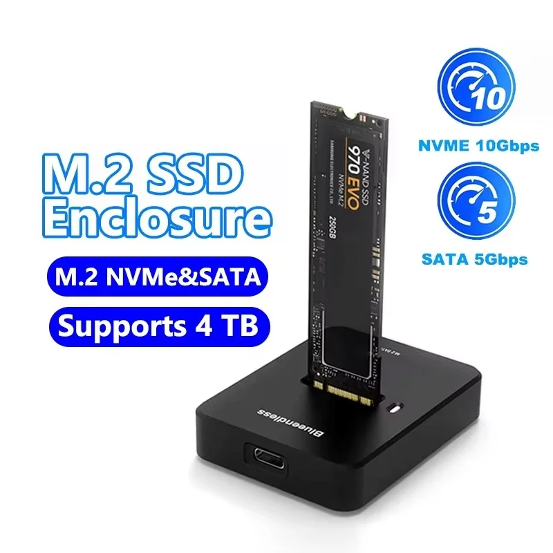 External SSD Hard Disk M.2 SSD Enclosure 10Gbps Read Writing Speed SSD Case For M.2 NVME SATA SSD Docking Station Plug and Play