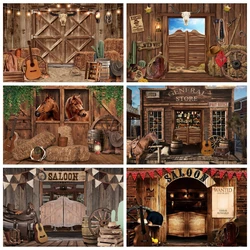 Western Cowboy Backdrop for Photography Wild West Rustic Farm Barn Wooden House Birthday Party Kids Portrait Photo Background