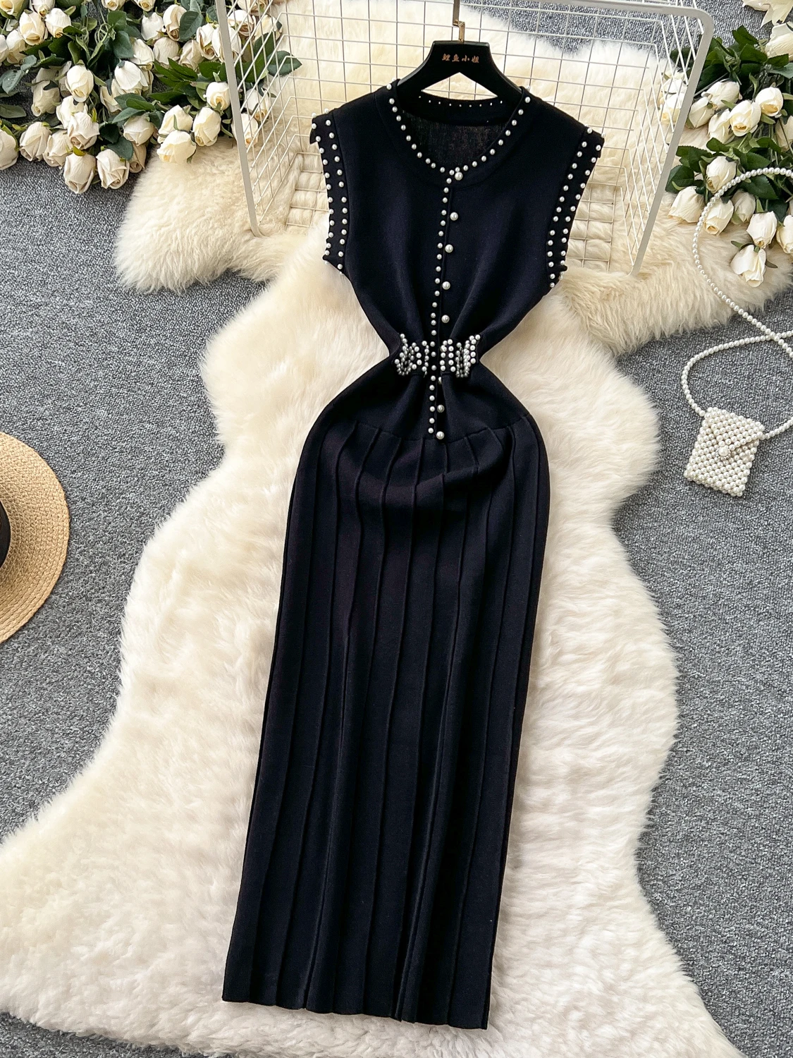 แฟชั่นลูกปัดแขนกุดถักชุดผู้หญิงฤดูร้อนเซ็กซี่ SLIM FIT ชุดยาวปาร์ตี้คลับ Streetwear