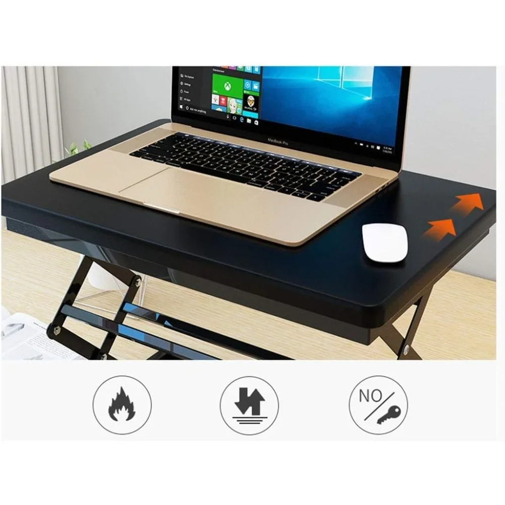 Compact & Solid Aluminum Standing Desk, Desktop Platform Height Adjustable w/Smooth Air Assist, Instant Sit Stand Converter & Mo