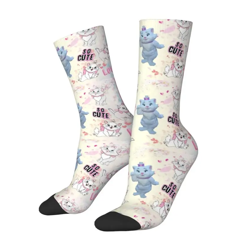 Adorable Marie Cat Men's Crew Socks Unisex Kawaii Cartoon Girly Kitten Spring Summer Autumn Winter Dress Socks