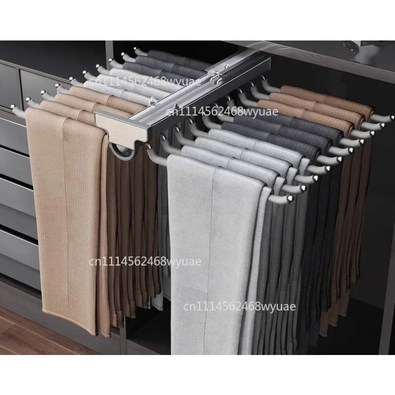 Pants Rack Wardrobe with Built-in Top-Mounted Home Pull-Out Cabinet, Multi-Functional Pants Rack with Extendable Sliding Rails