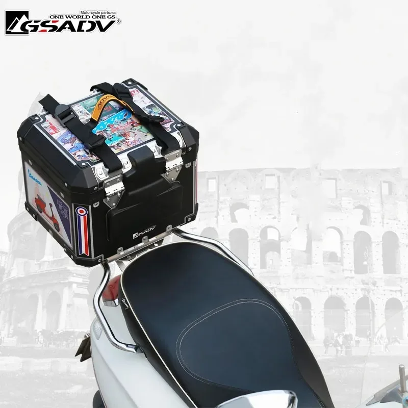 Motorcycle Aluminum Tail Box Waterproof Storage Case Luggage Box Steel Bracket Rear Tail Trunk for Vespa Primavera 150