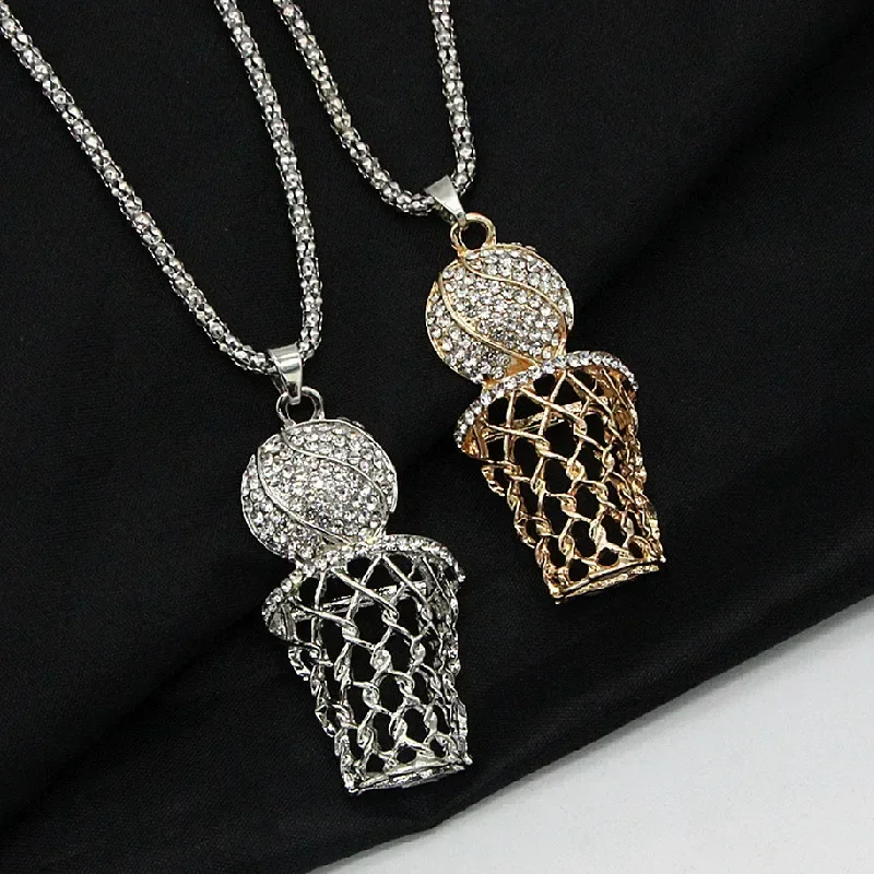 Trend New creative and fashionable diamond inlaid basketball frame necklace, hip-hop hip-hop sports trend jewelry pendant unique