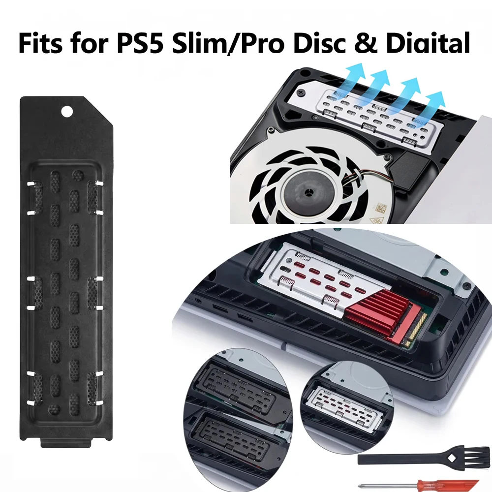 Capa Protetora de Poeira para Dissipador de Calor de SSD para Console PS5 Slim/Pro, Slot de Extensão M.2 SSD, Dissipação de Calor com Furos Respiráveis, Case de Alumínio para Dissipação de Calor