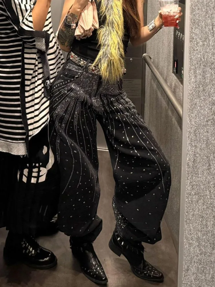 

Women’s Starry Sky Hot Diamond Shining Stage Jeans Jeans High Waist Autumn Denim Pants Female Vintage Street Style Y2k Trouser