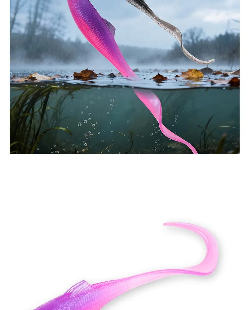 Curly Tail Grub Weichplastikköder für Barsch, Forelle & Panfish, Finesse Ribbon Tail Swimbait für Süßwasser-Angeln – Detail 10