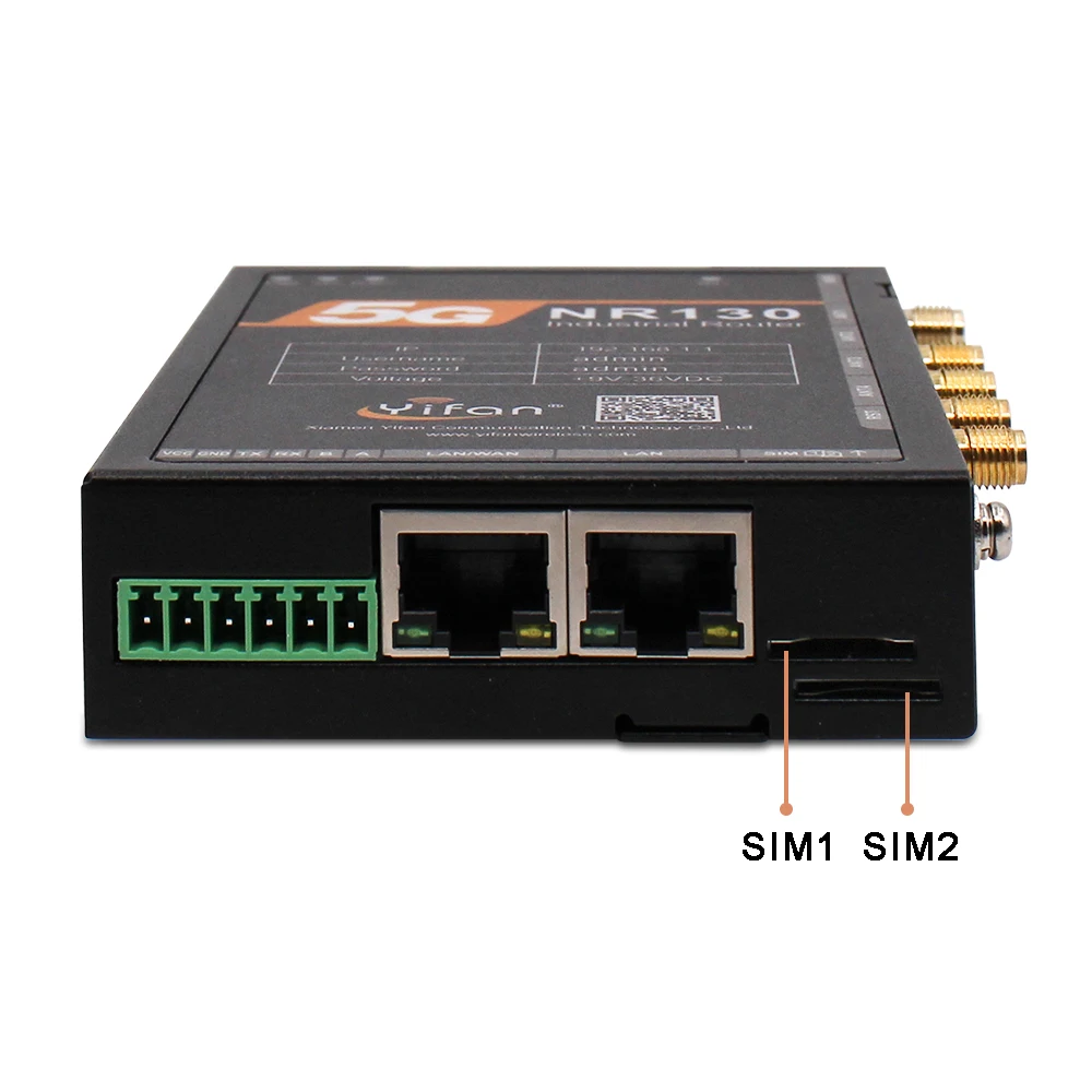 NR130 VPN NR SA NSA Industrial Cellular 5G Router With  RS232 RS485 Port and  Dual SIM Card Slots