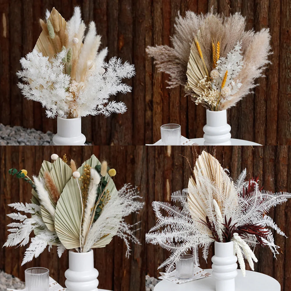 Dried Palm Leaves Plants Flowers Small Reed Wedding Arrangement Decorations Natural Dried Pampas Grass Fan Home Party Decor