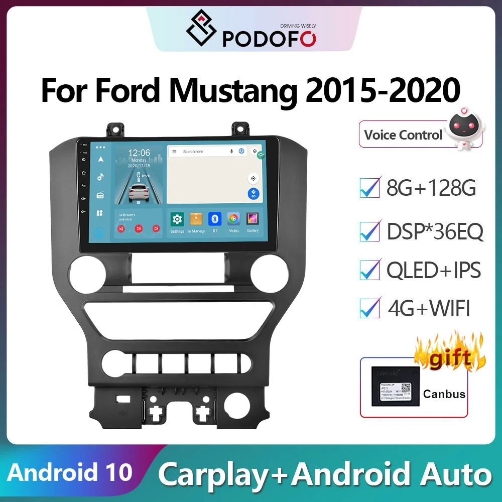 

Автомагнитола Podofo, 2DIN, Android 10, мультимедийный видеоплеер для Ford Mustang 2015-2020, GPS-навигация, 2DIN, Carplay, автостерео