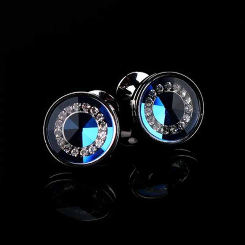 FLEXFIL Jewelry French shirt Fashion cufflinks for mens blue crystal Cuff link Wholesale Button High Quality Wedding Male