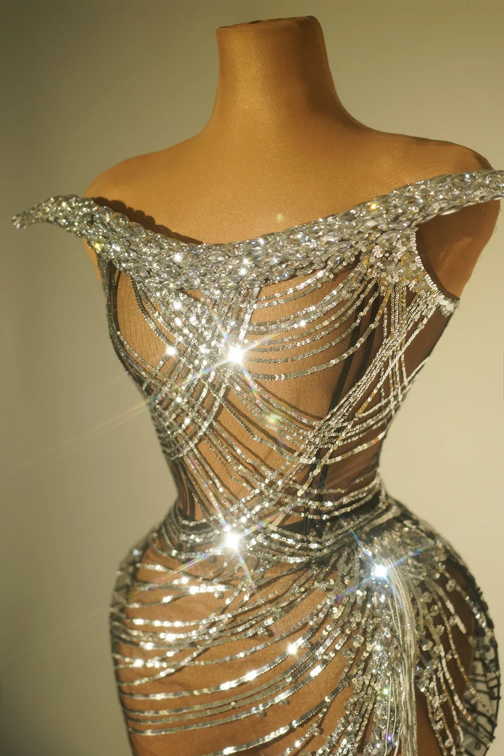 Sparkly Rhinestones Sequins 2PCS Set Dress Women Sexy See Through Tube Bandage Celebrate Birthday Evening Dress Photo Shoot Wear