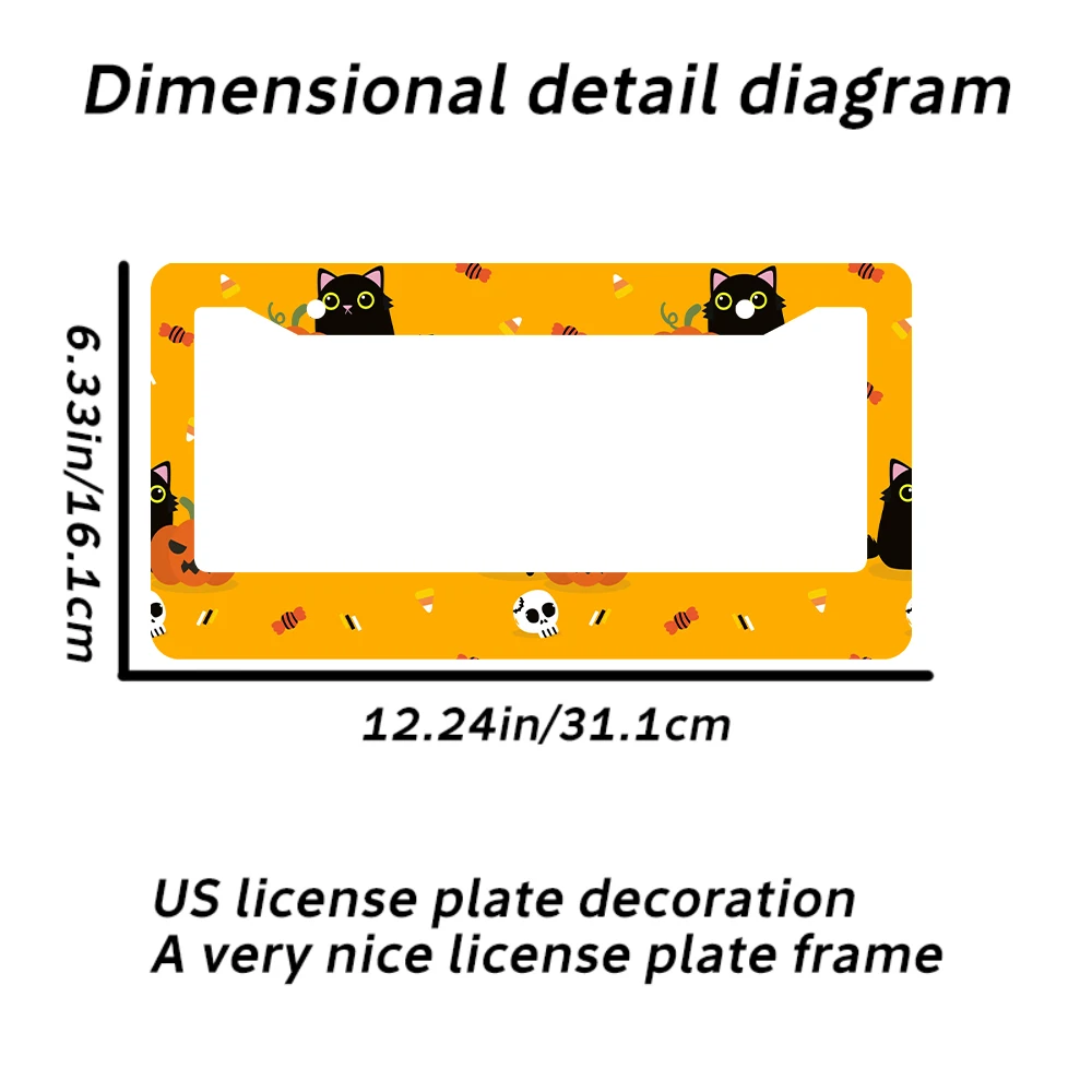 1 pezzo arancione colorato gatto zucca di Halloween modello 2 fori telaio targa, materiale in alluminio, 6x12 pollici, con kit viti, F