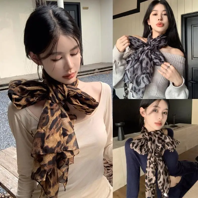 

39BD Elegant Leopard Patterned Scarf Stylish Wrap Perfect For Women Outfits