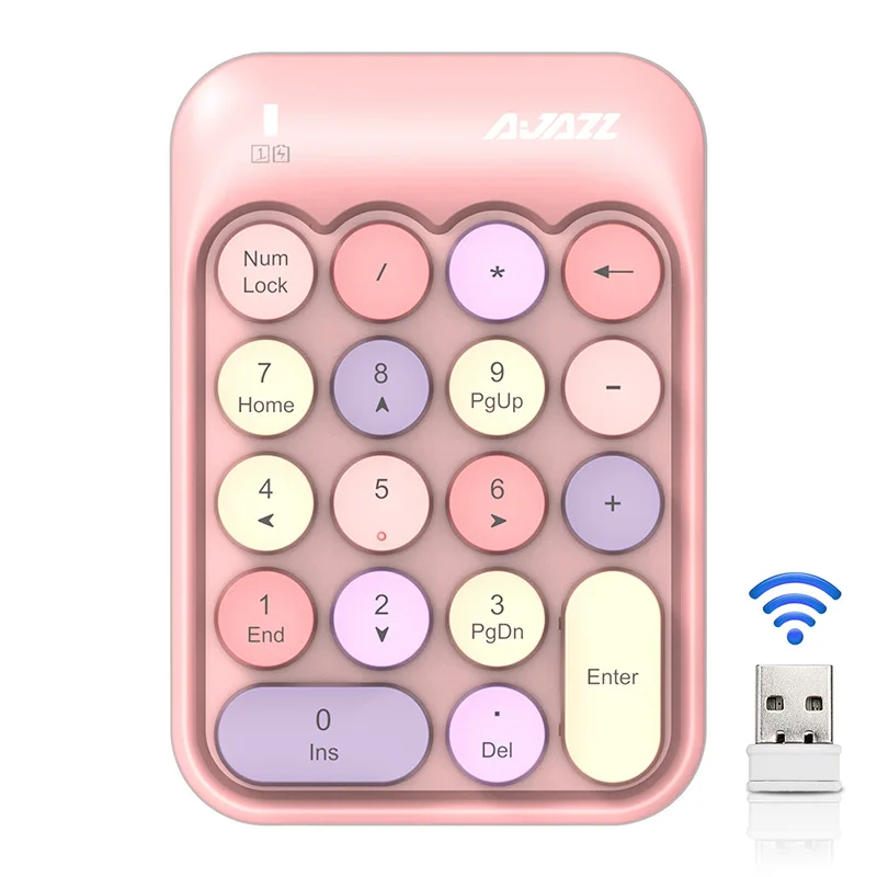 Colorful Mini Wireless Numeric Keyboard 2.4GHz Numpad 18 Keys Digital Pave numpad for Accounting Teller Laptop Notebook Tablets