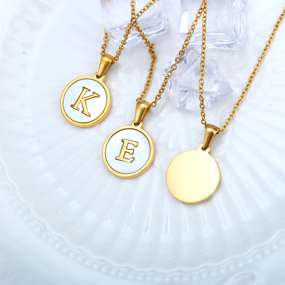 2025 New Stainless Steel A-Z Initial Letter Necklace Nature Shell Inlay Free Custom Engrave for Girl Femme Valentine's Day Gift