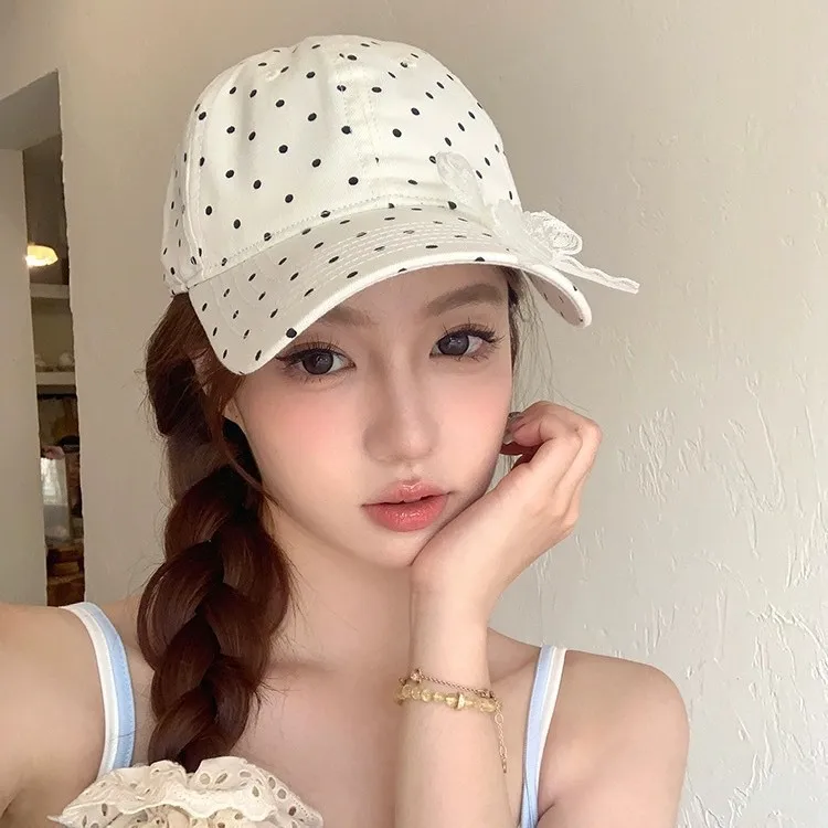 

Lace Bow Baseball Cap for Women Polka Dot Print Oversized Cloud Baseball Hats Women Summer Thin Breathable Versatile Hats