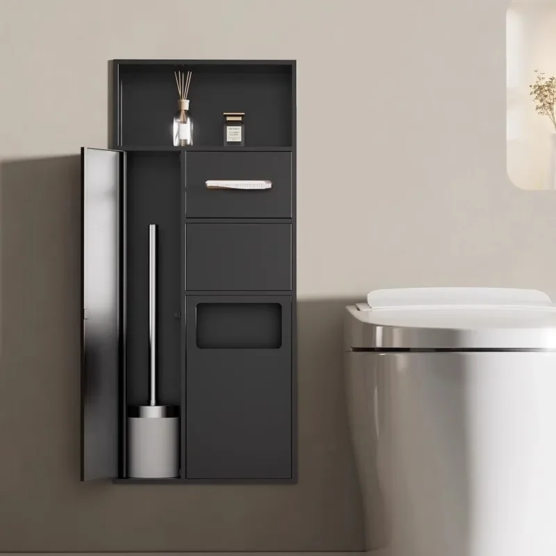 For Stainless Steel Recessed Wall Mounted Toilet Paper Holder and Trash Can Storage Cabinet Bathroom Niche Waterproof Metal