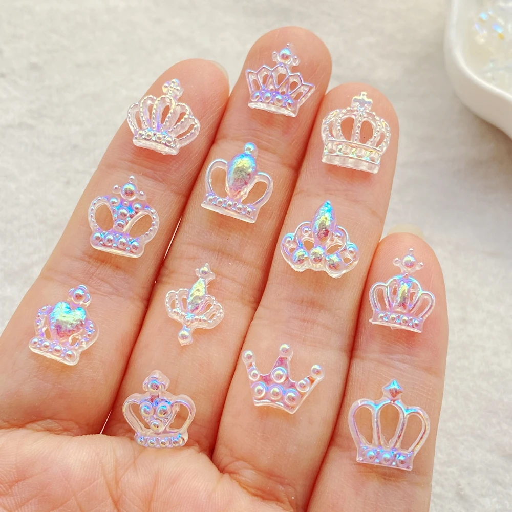 50 pezzi energici carini mini corona di cristallo colorato nail art resina designer charms decorazioni 3D fai da te gioielli
