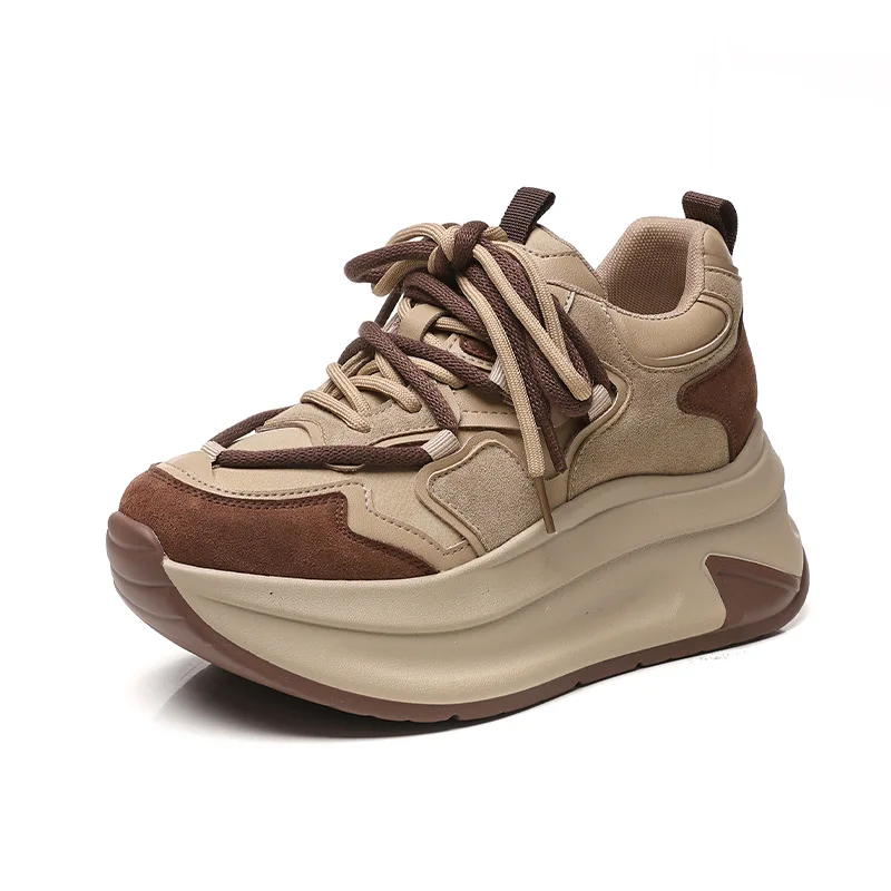 

Fujin/женские кроссовки на платформе 8 см, женская повседневная обувь на танкетке, массивные кроссовки, модная обувь из натуральной кожи на каблуке