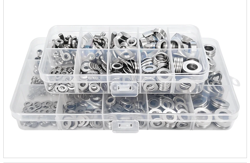 Edelstahl-Mutter-Flachfederscheiben-Kombinations-Box-Set SS304 M3-M8 DIN934DIN985DIN1587DIN315 Sechskant-Sicherungskappe Flügelschrauben-Set – Detail 16
