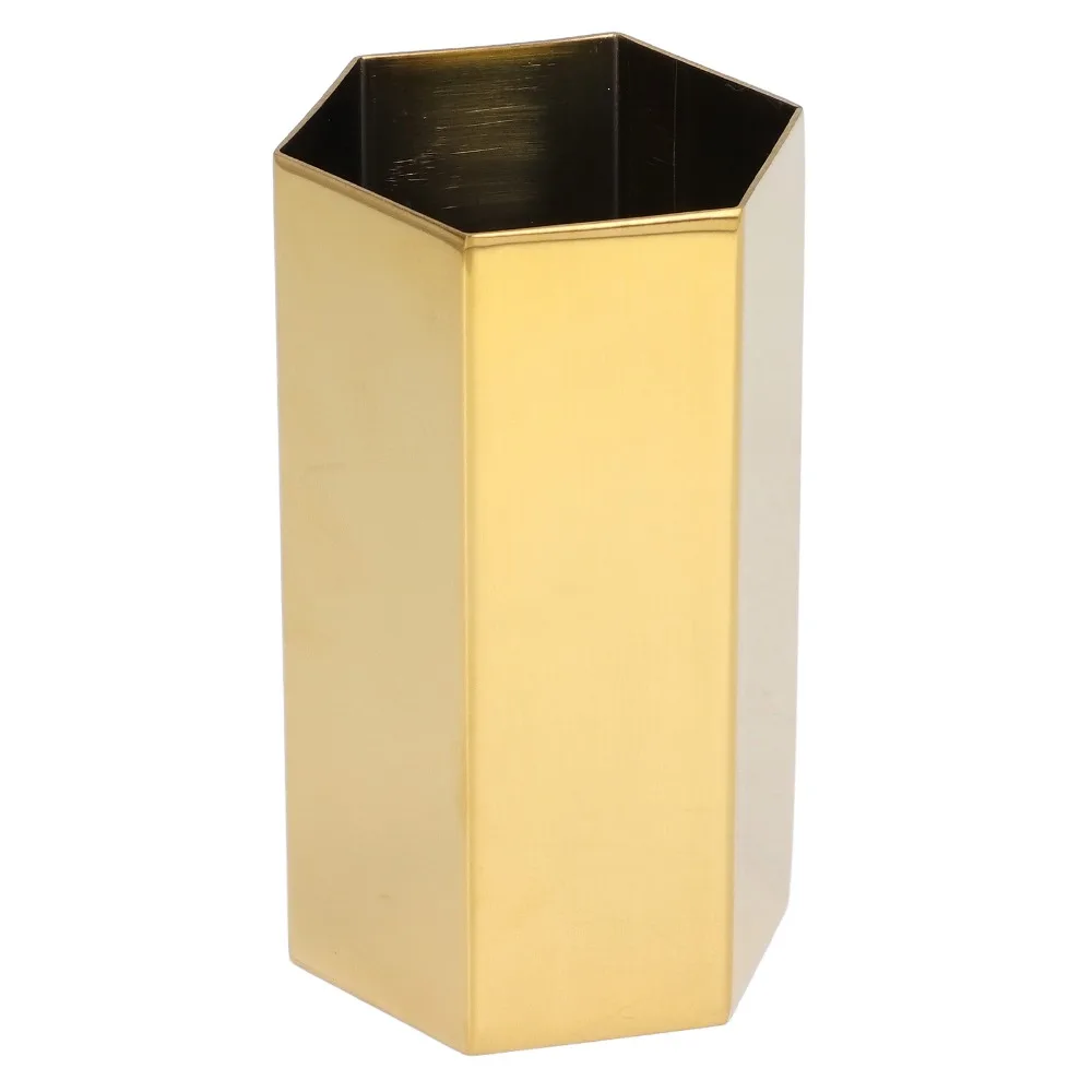 Glossy Pen Holder Box Stainless Steel Gold Electroplating Pencil Holder Wide Application Corrosion Resistant Flower Vase Home