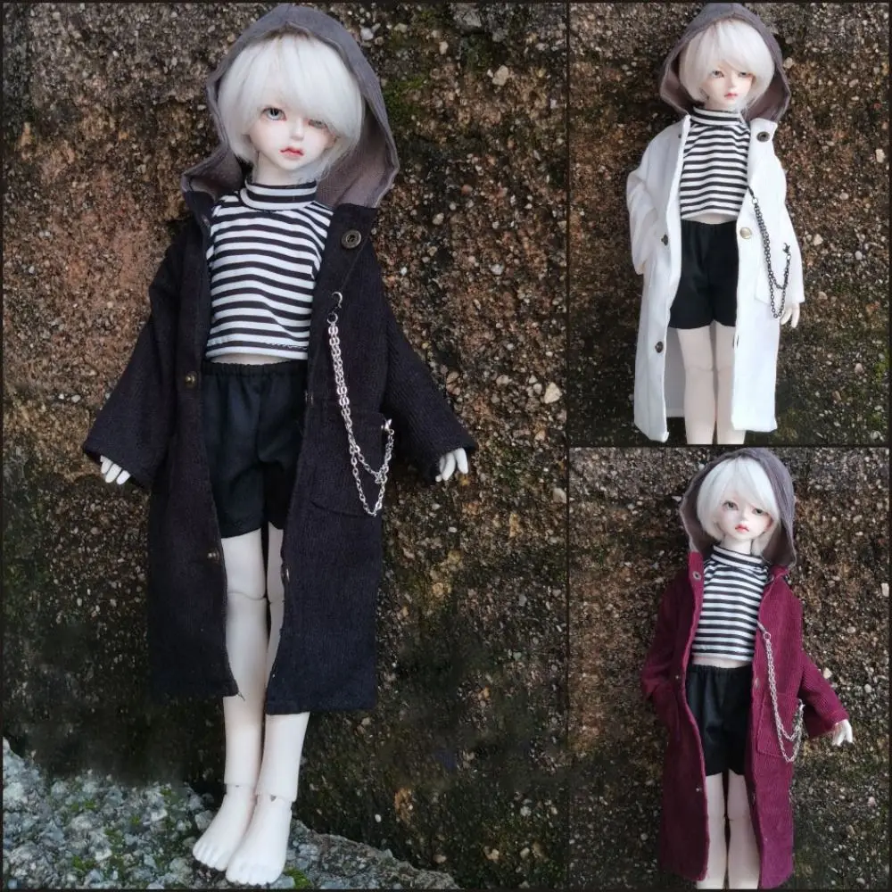 Fashion Doll Windcoat with Chain DIY Accessories Coat T-shirt Pants Suit Diy Girl Toy for 1/3 1/4 1/6 BJD 30/45/60cm Dolls